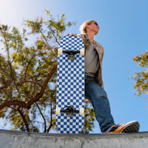 Classic cobalt blue chequerboard skateboard
