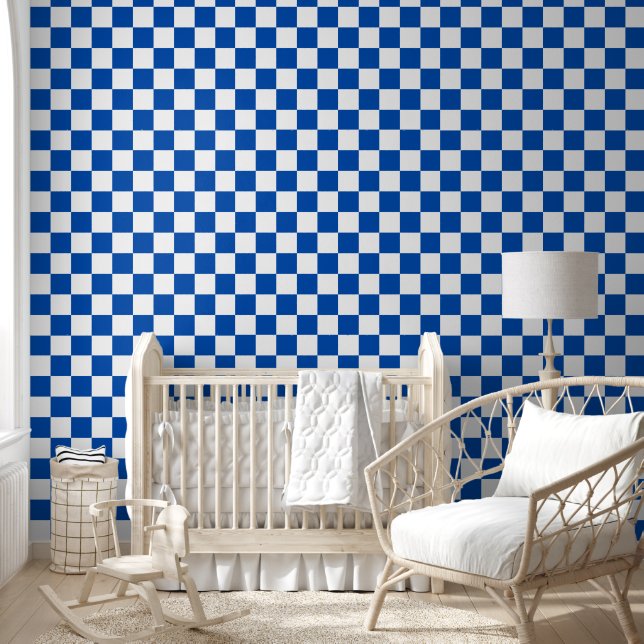 Classic cobalt blue chequerboard wallpaper (Kids)