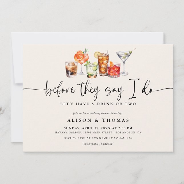 Classic Cocktail Wedding Shower | Engagement Party Invitation (Front)
