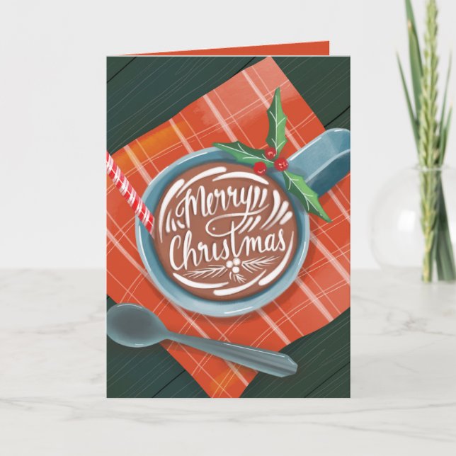 Classic Cocoa Merry Christmas Mug Illustration Holiday Card (Front)