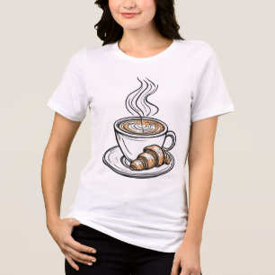 Classic Coffee Latte Art and Croissant Graphic - C Tri-Blend Shirt