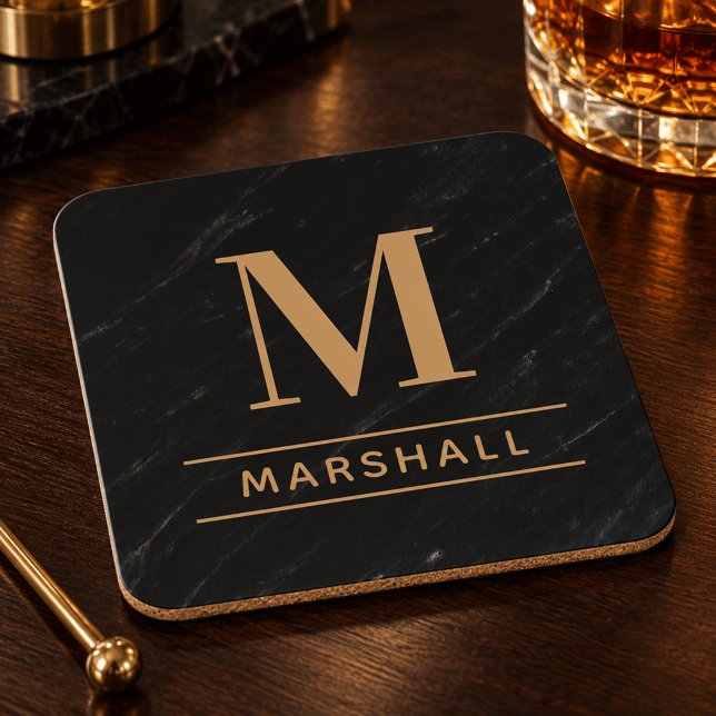 Classic Cognac Tan Serif Monogram Name Coaster (Creator Uploaded)
