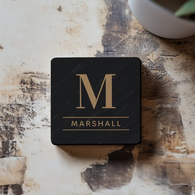 Classic Cognac Tan Serif Monogram Name Coaster (Creator Uploaded)