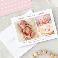 Classic Collage Rosy Pink Baby Girl Photo Birth
