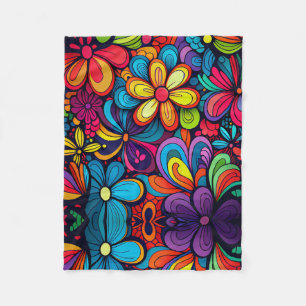 CLASSIC COLORFUL DOODLE FLOWERS ART DESIGN FLEECE BLANKET