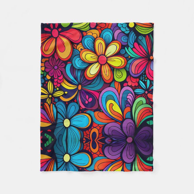 CLASSIC COLORFUL DOODLE FLOWERS ART DESIGN    FLEECE BLANKET (Front)