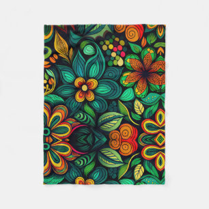 CLASSIC COLORFUL DOODLE FLOWERS ART DESIGN  FLEECE BLANKET
