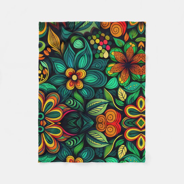 CLASSIC COLORFUL DOODLE FLOWERS ART DESIGN  FLEECE BLANKET (Front)