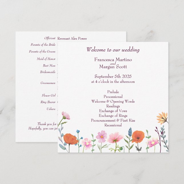 Classic colorful floral greenery wedding programme (Front/Back)
