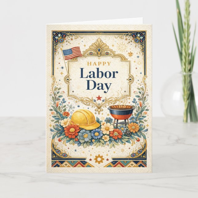 Classic Colorful Happy Labor Day Card (Front)