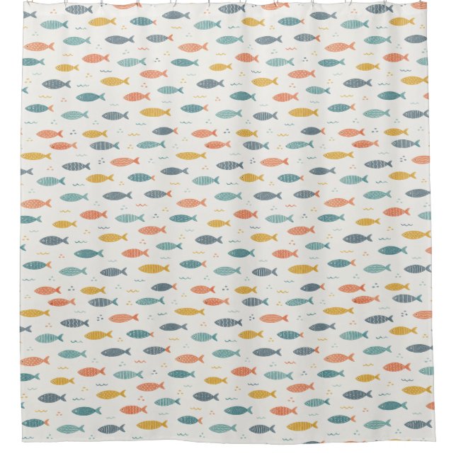 Classic Colourful Fish Pattern on Cream Background Shower Curtain (Front)