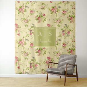 Classic Colourful Roses   Floral Monogram Tapestry