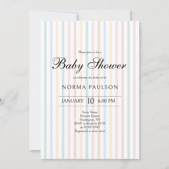 Classic Colourful Vintage Striped Baby Shower Invitation (Front)