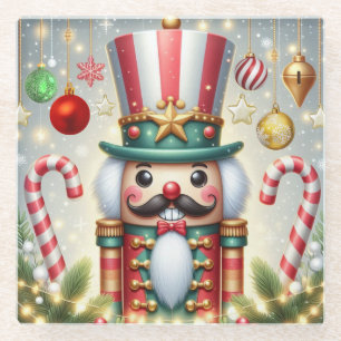 Classic, colourful, whimsical Christmas nutcracker Glass Coaster