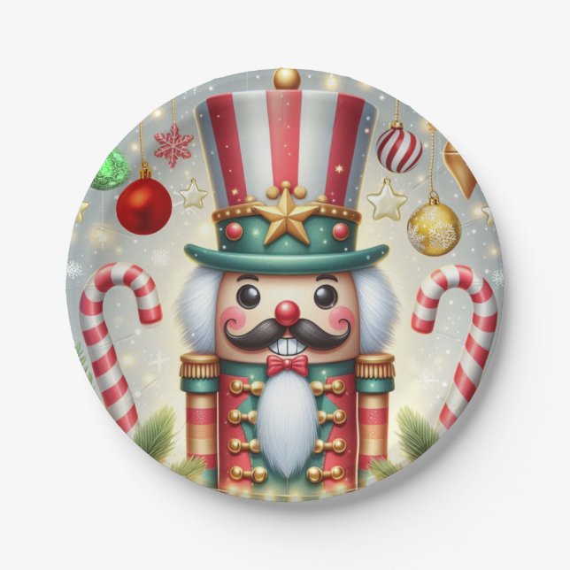 Classic, colourful, whimsical Christmas nutcracker Paper Plate (Front)