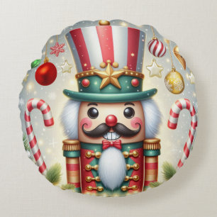Classic, colourful, whimsical Christmas nutcracker Round Cushion