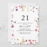 Classic Colourful Wild Floral 21st Birthday Party  Invitation<br><div class="desc">This classic colourful wild floral 21st birthday party invitation is perfect for a rustic birthday celebration. The design features a yellow,  purple,  white wild flowers with foliage in a rose and green watercolor background.</div>