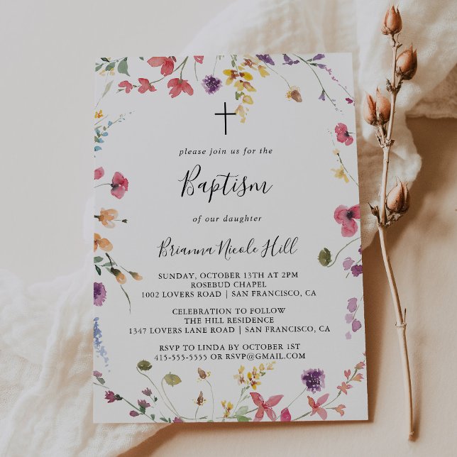 Classic Colourful Wild Floral Baptism  Invitation (Creator Uploaded)