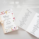 Classic Colourful Wild Floral Folded Wedding  Programme<br><div class="desc">This classic colourful wild floral folded wedding program is perfect for a rustic wedding. The design features a yellow,  purple,  white wild flowers with foliage in a rose and green watercolor background.

Include a quote or short message,  order of service,  wedding party and thank you message.</div>