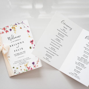 Classic Colourful Wild Floral Folded Wedding  Programme