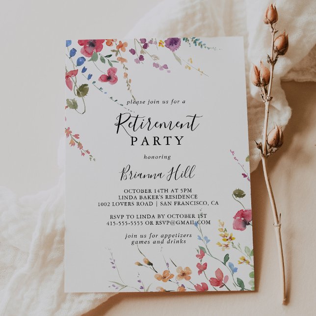 Classic Colourful Wild Floral Retirement Party Invitation (Creator Uploaded)
