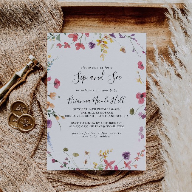 Classic Colourful Wild Floral Sip and See  Invitation (Creator Uploaded)