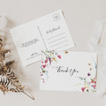 Classic Colourful Wild Floral Thank You  Postcard<br><div class="desc">This classic colourful wild floral thank you postcard is perfect for a rustic wedding. The design features a yellow, purple, white wild flowers with foliage in a rose and green watercolor background. Customise the back of the postcard, including your names, return address and a thank you message. Or, leave the...</div>