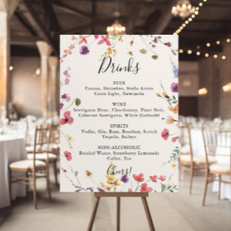 Classic Colourful Wild Floral Wedding Drinks Menu  Poster