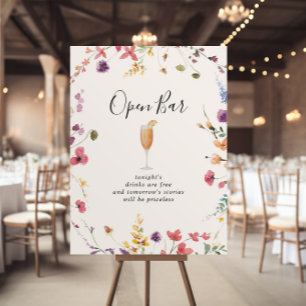 Classic Colourful Wild Floral Wedding Open Bar Sig Poster