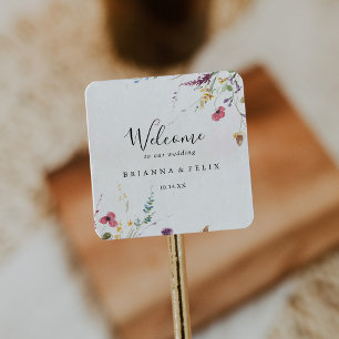 Classic Colourful Wild Floral Wedding Welcome  Square Sticker