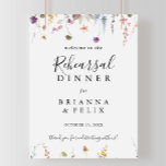 Classic Colourful Wild Rehearsal Dinner Welcome  Poster<br><div class="desc">This classic colourful wild rehearsal dinner welcome sign is perfect for a rustic wedding rehearsal. The design features a yellow,  purple,  white wild flowers with foliage in a rose and green watercolor background.</div>