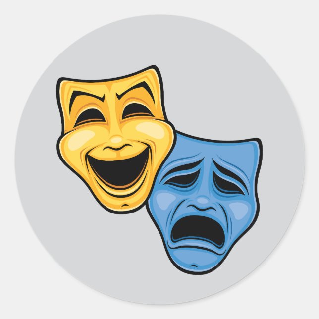 Classic Comedy And Tragedy Theatrical Masks Round Sticker (Front)