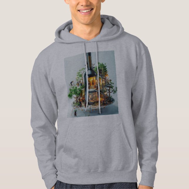 "Classic Comfort: Men's Grey Basic Hooded Sweatshi Hoodie (Front)