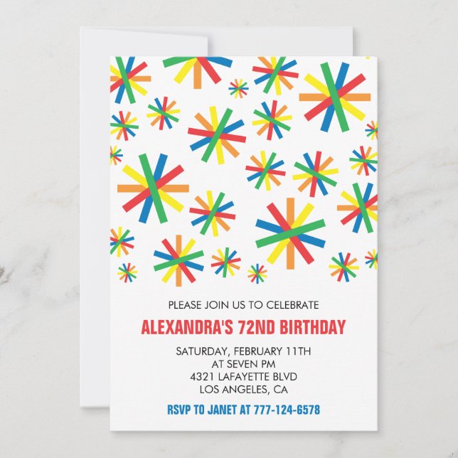 Classic Confetti 72nd birthday Invitation (Front)