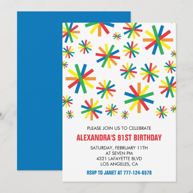 Classic Confetti 91st birthday Invitation (Front/Back)