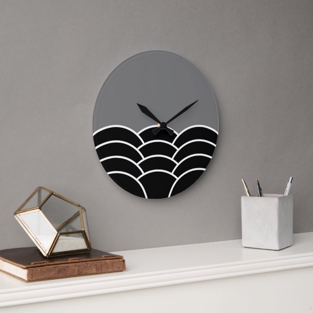 Classic Contemporary Scalloped Scales Art Pattern Large Clock (Office)