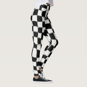 "Classic Contrast: Black & White Square Design" Leggings
