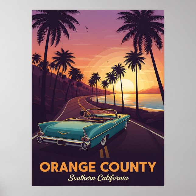 Classic convertible cruising through orange county poster (Front)