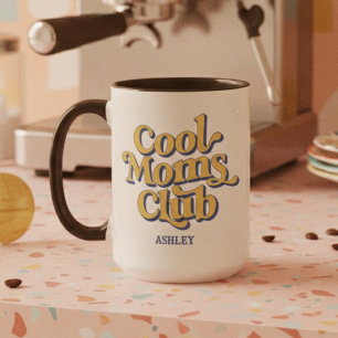 Classic Cool Moms Club Blue Yellow Vintage Text  Mug