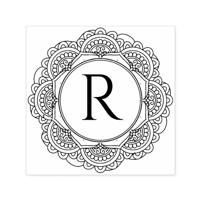 CLASSIC COOL ORNATE MANDALA CUSTOM SCRIPT MONOGRAM SELF-INKING STAMP (Design)