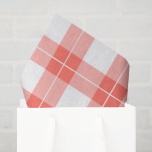Classic Coral Orange and White Plaid Pattern Tissue Paper