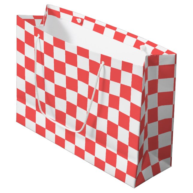 Classic coral red chequerboard large gift bag (Front Angled)