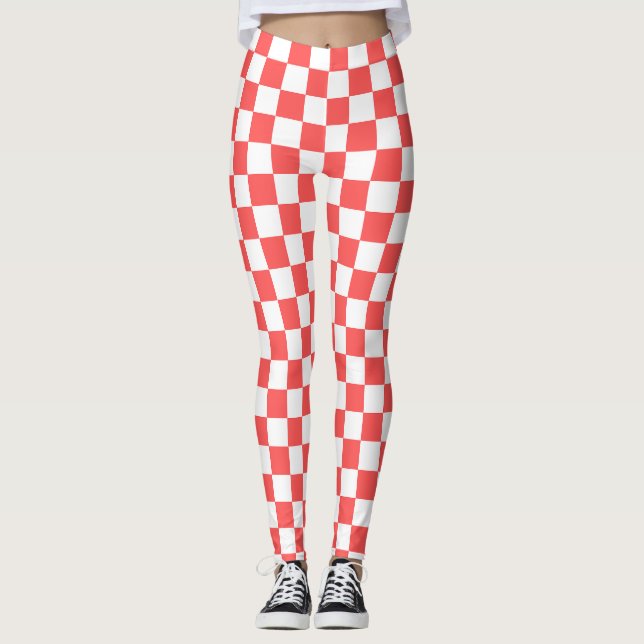 Classic coral red chequerboard leggings (Front)