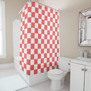 Classic coral red chequerboard shower curtain