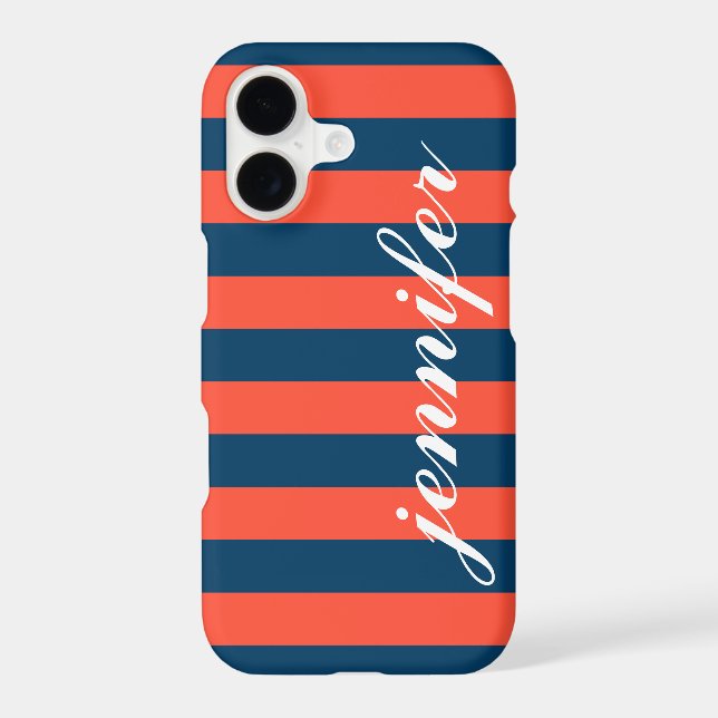 Classic Coral Red Navy Striped Monogram (Back)