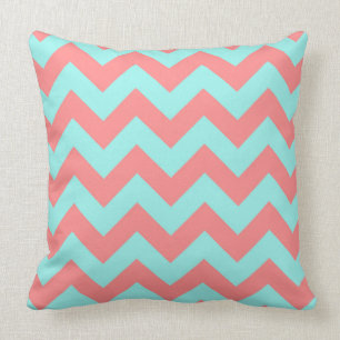 Classic Coral & Turquoise Chevron Pattern Cushion