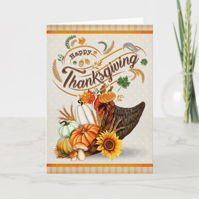 Classic Cornucopia Happy Thanksgiving Card (Front)