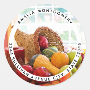 Classic Cornucopia Harvest Table Address Round Sticker
