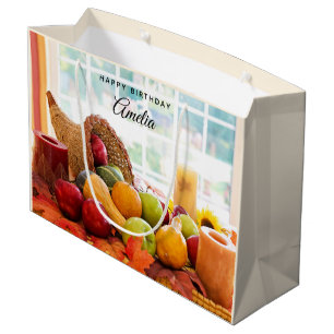 Classic Cornucopia Harvest Table Birthday Large Gift Bag