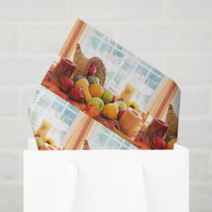 Classic Cornucopia Harvest Table Photo Pattern Tissue Paper